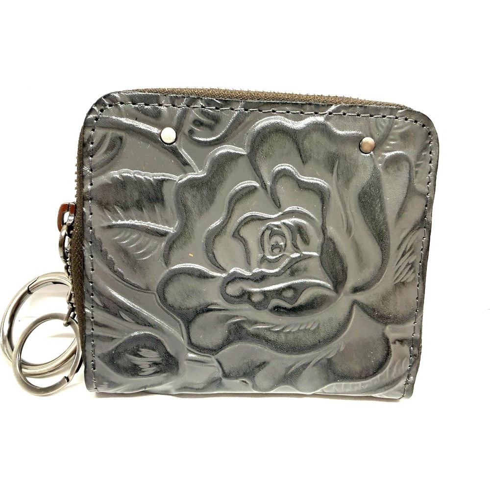 Patricia Nash MALENE Small Zip-Around Leather‎ Wallet with RFID ~ Gray Tooled